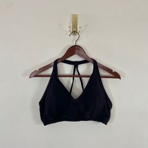 Athleta Racerback Sports Bra Black Bralette Cotton Blend V-Cut Design Sz Medium